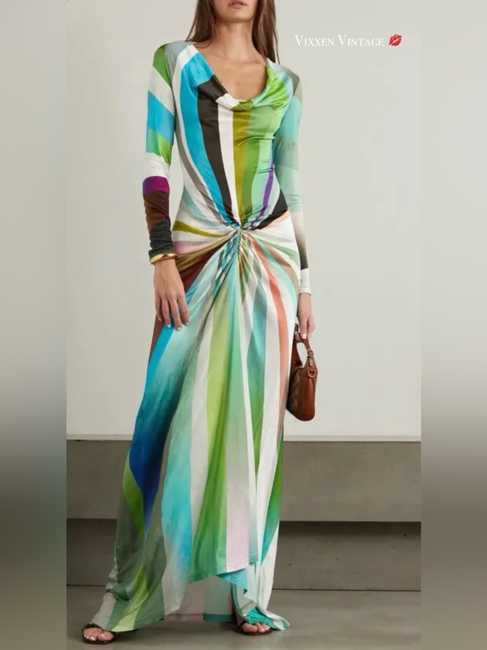 SIEDRES 'LINNY SUN-RAY PRINTED COWL-NECK MAXI DRESS' IN MULTI